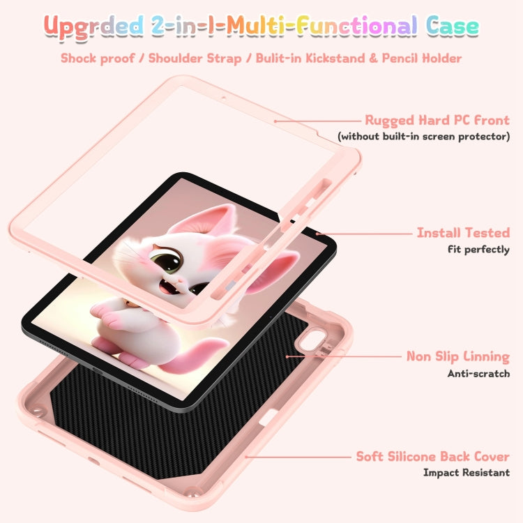 For iPad Air 11 2025 / 2024 Cat Holder Silicone Hybrid PC Tablet Case with Strap(Rose Pink) - iPad Air 11 2025 / 2024 Cases by buy2fix | Online Shopping UK | buy2fix