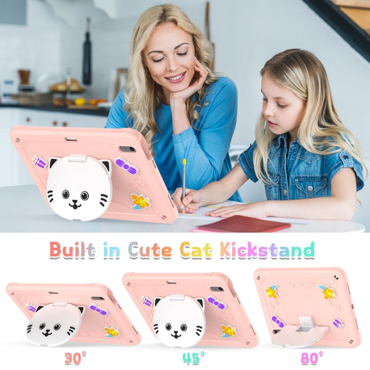 For iPad Air 11 2025 / 2024 Cat Holder Silicone Hybrid PC Tablet Case with Strap(Rose Pink) - iPad Air 11 2025 / 2024 Cases by buy2fix | Online Shopping UK | buy2fix