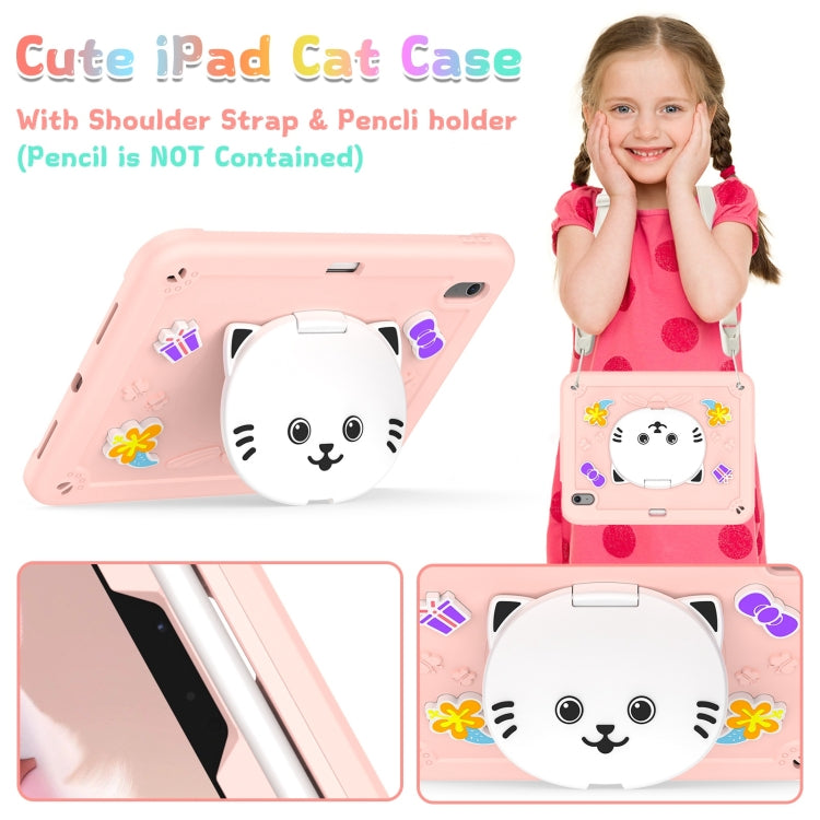 For iPad Air 11 2025 / 2024 Cat Holder Silicone Hybrid PC Tablet Case with Strap(Rose Pink) - iPad Air 11 2025 / 2024 Cases by buy2fix | Online Shopping UK | buy2fix