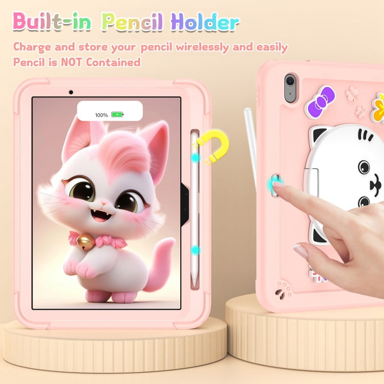 For iPad Air 11 2025 / 2024 Cat Holder Silicone Hybrid PC Tablet Case with Strap(Rose Pink) - iPad Air 11 2025 / 2024 Cases by buy2fix | Online Shopping UK | buy2fix