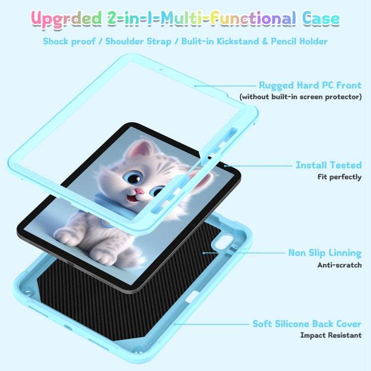 For iPad Air 11 2025 / 2024 Cat Holder Silicone Hybrid PC Tablet Case with Strap(Sky Blue) - iPad Air 11 2025 / 2024 Cases by buy2fix | Online Shopping UK | buy2fix