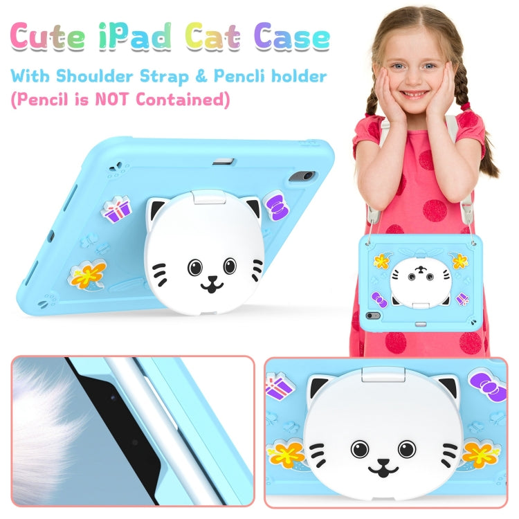 For iPad Air 11 2025 / 2024 Cat Holder Silicone Hybrid PC Tablet Case with Strap(Sky Blue) - iPad Air 11 2025 / 2024 Cases by buy2fix | Online Shopping UK | buy2fix