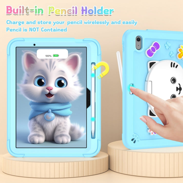 For iPad Air 11 2025 / 2024 Cat Holder Silicone Hybrid PC Tablet Case with Strap(Sky Blue) - iPad Air 11 2025 / 2024 Cases by buy2fix | Online Shopping UK | buy2fix