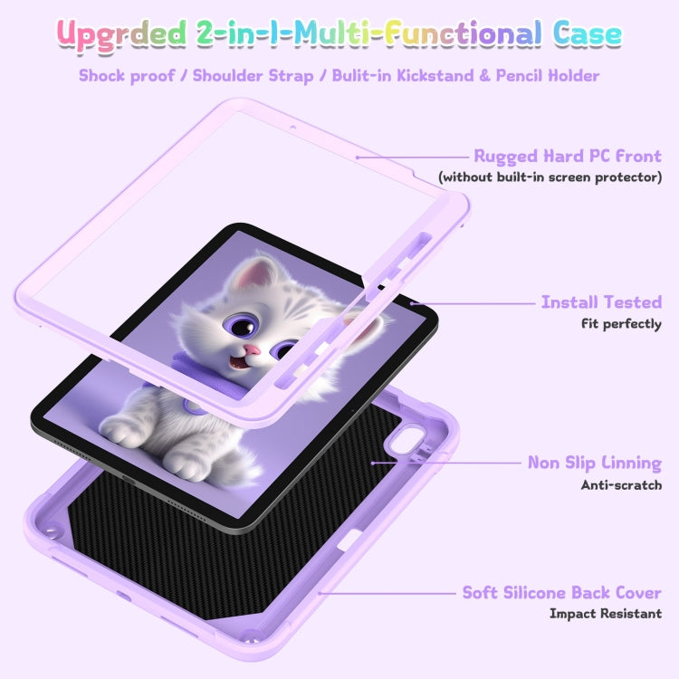 For iPad Air 11 2025 / 2024 Cat Holder Silicone Hybrid PC Tablet Case with Strap(Purple) - iPad Air 11 2025 / 2024 Cases by buy2fix | Online Shopping UK | buy2fix