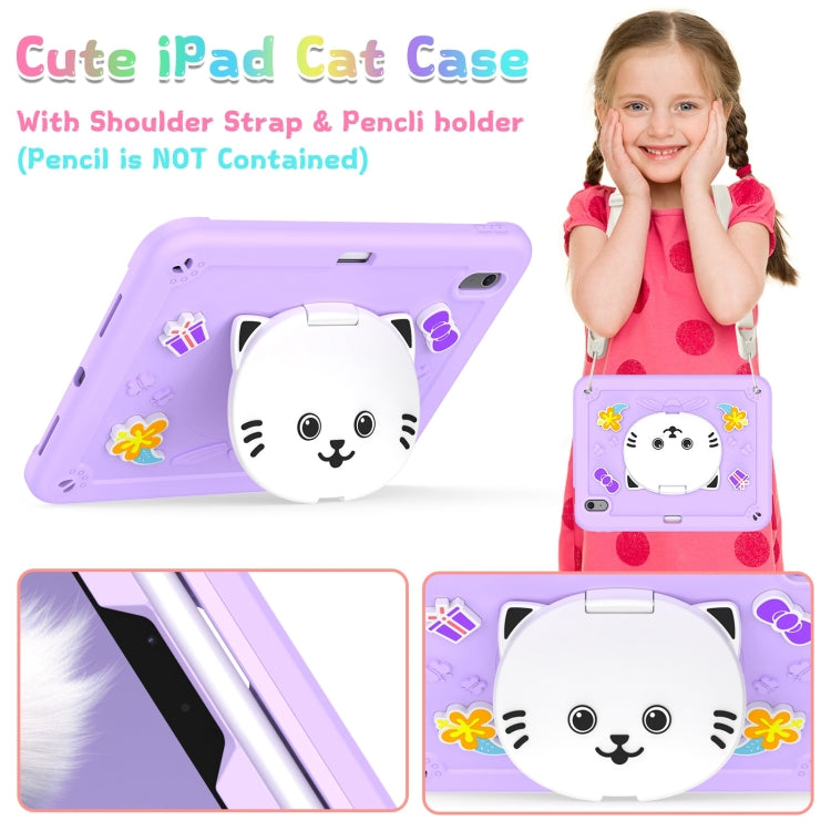 For iPad Air 11 2025 / 2024 Cat Holder Silicone Hybrid PC Tablet Case with Strap(Purple) - iPad Air 11 2025 / 2024 Cases by buy2fix | Online Shopping UK | buy2fix