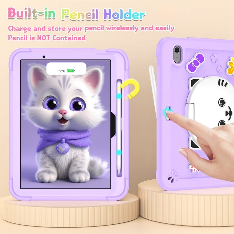 For iPad Air 11 2025 / 2024 Cat Holder Silicone Hybrid PC Tablet Case with Strap(Purple) - iPad Air 11 2025 / 2024 Cases by buy2fix | Online Shopping UK | buy2fix