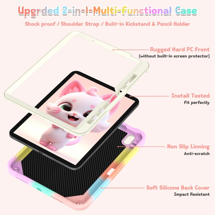 For iPad Air 11 2025 / 2024 Cat Holder Silicone Hybrid PC Tablet Case with Strap(Colorful Rose Gold) - iPad Air 11 2025 / 2024 Cases by buy2fix | Online Shopping UK | buy2fix
