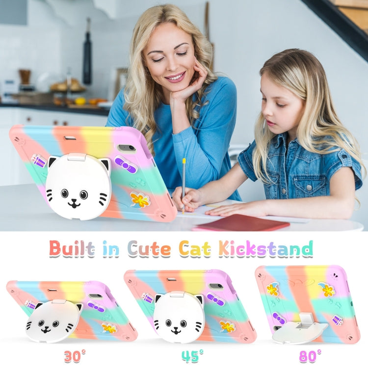 For iPad Air 11 2025 / 2024 Cat Holder Silicone Hybrid PC Tablet Case with Strap(Colorful Rose Gold) - iPad Air 11 2025 / 2024 Cases by buy2fix | Online Shopping UK | buy2fix