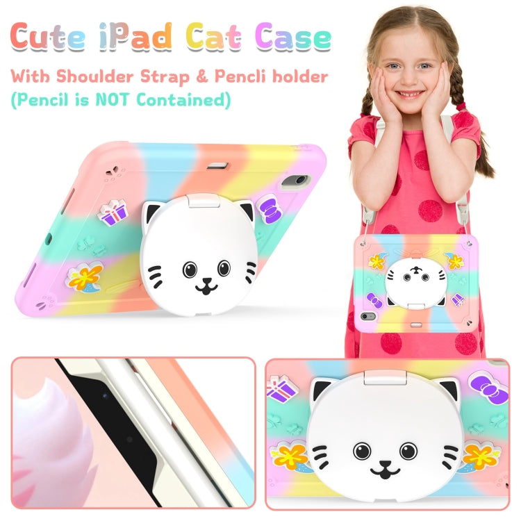 For iPad Air 11 2025 / 2024 Cat Holder Silicone Hybrid PC Tablet Case with Strap(Colorful Rose Gold) - iPad Air 11 2025 / 2024 Cases by buy2fix | Online Shopping UK | buy2fix