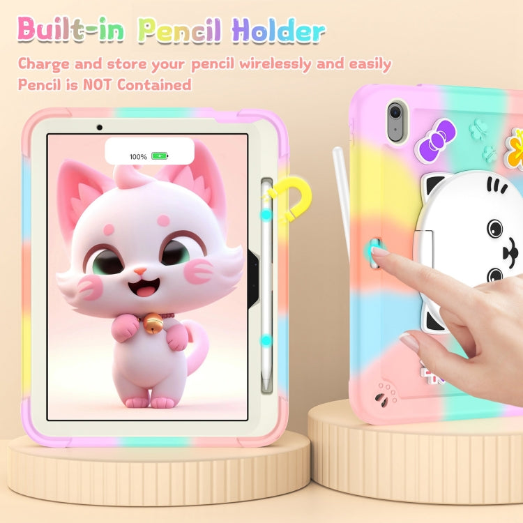 For iPad Air 11 2025 / 2024 Cat Holder Silicone Hybrid PC Tablet Case with Strap(Colorful Rose Gold) - iPad Air 11 2025 / 2024 Cases by buy2fix | Online Shopping UK | buy2fix
