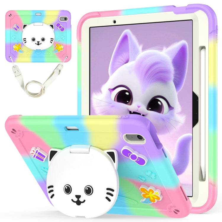 For iPad Air 11 2025 / 2024 Cat Holder Silicone Hybrid PC Tablet Case with Strap(Colorful Purple) - iPad Air 11 2025 / 2024 Cases by buy2fix | Online Shopping UK | buy2fix