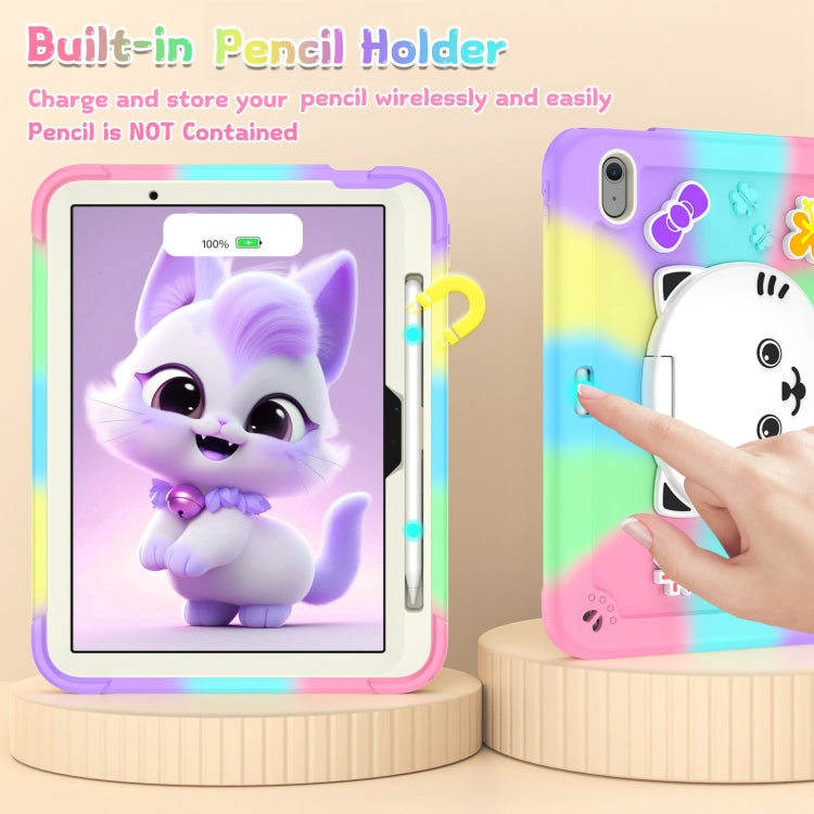 For iPad Air 11 2025 / 2024 Cat Holder Silicone Hybrid PC Tablet Case with Strap(Colorful Purple) - iPad Air 11 2025 / 2024 Cases by buy2fix | Online Shopping UK | buy2fix