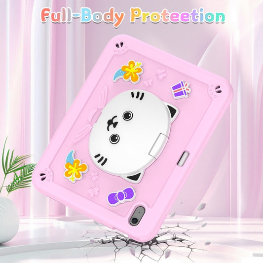 For iPad Air 11 2025 / 2024 Cat Holder Silicone Hybrid PC Tablet Case with Strap(Cherry Blossom Pink) by buy2fix