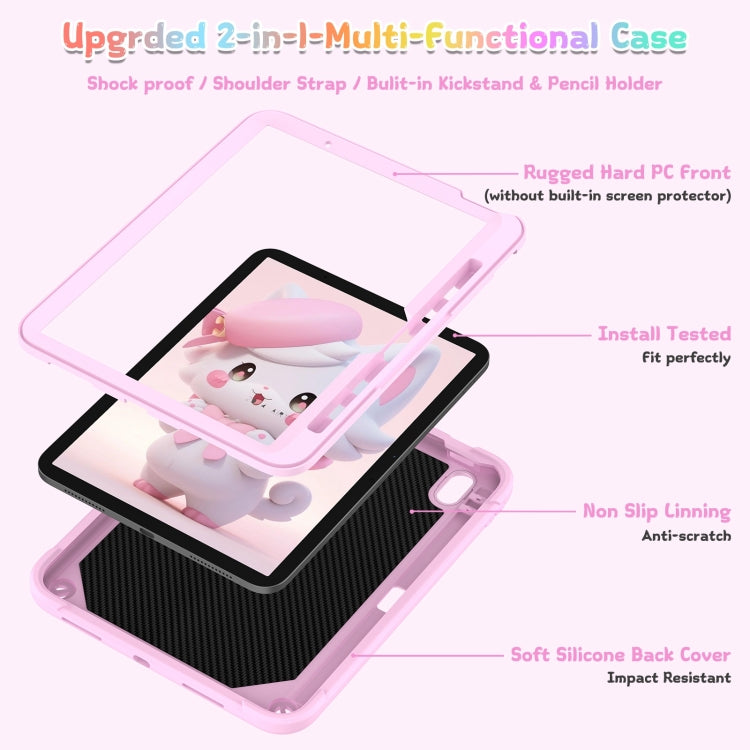 For iPad Air 11 2025 / 2024 Cat Holder Silicone Hybrid PC Tablet Case with Strap(Cherry Blossom Pink) - iPad Air 11 2025 / 2024 Cases by buy2fix | Online Shopping UK | buy2fix