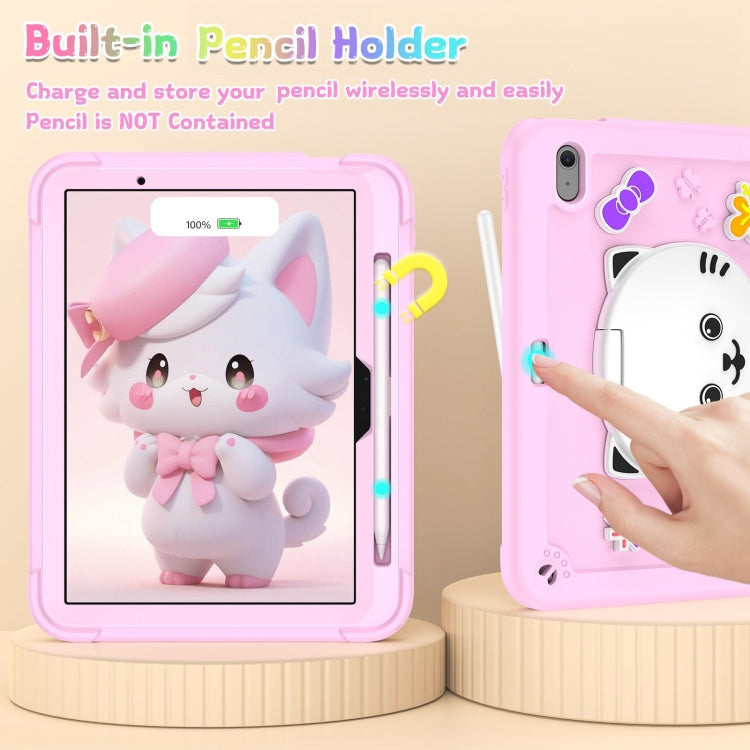 For iPad Air 11 2025 / 2024 Cat Holder Silicone Hybrid PC Tablet Case with Strap(Cherry Blossom Pink) - iPad Air 11 2025 / 2024 Cases by buy2fix | Online Shopping UK | buy2fix