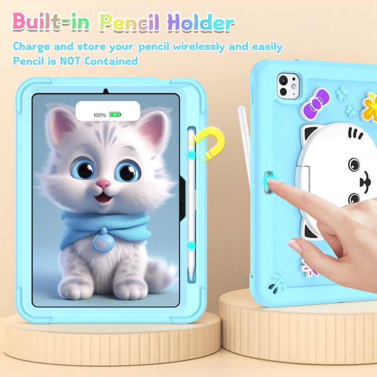 For iPad Pro 11 2025 / 2024 Cat Holder Silicone Hybrid PC Tablet Case with Strap(Sky Blue) by buy2fix