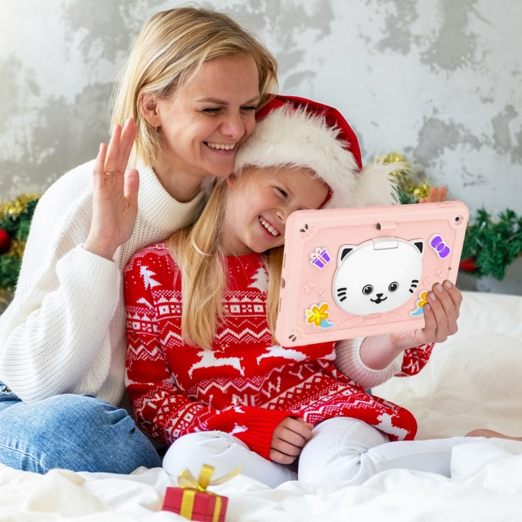 For iPad 10.2 2021 / 2020 / 2019 Cat Holder Silicone Hybrid PC Tablet Case with Strap(Rose Pink) - iPad 10.2 Cases by buy2fix | Online Shopping UK | buy2fix