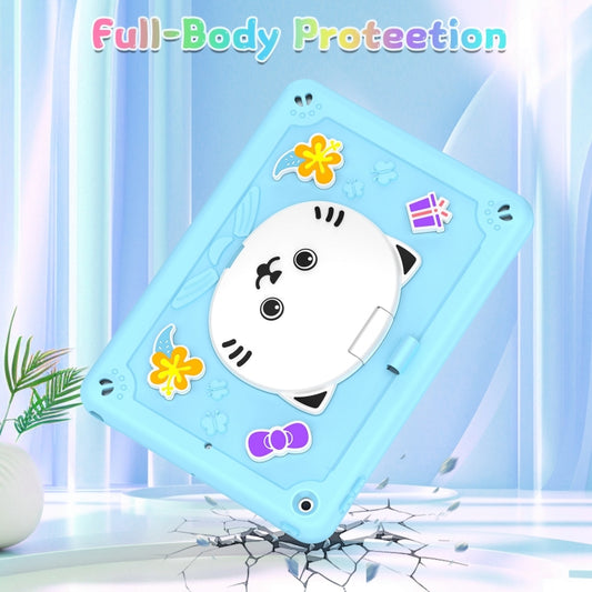 For iPad 10.2 2021 / 2020 / 2019 Cat Holder Silicone Hybrid PC Tablet Case with Strap(Sky Blue) - iPad 10.2 Cases by buy2fix | Online Shopping UK | buy2fix