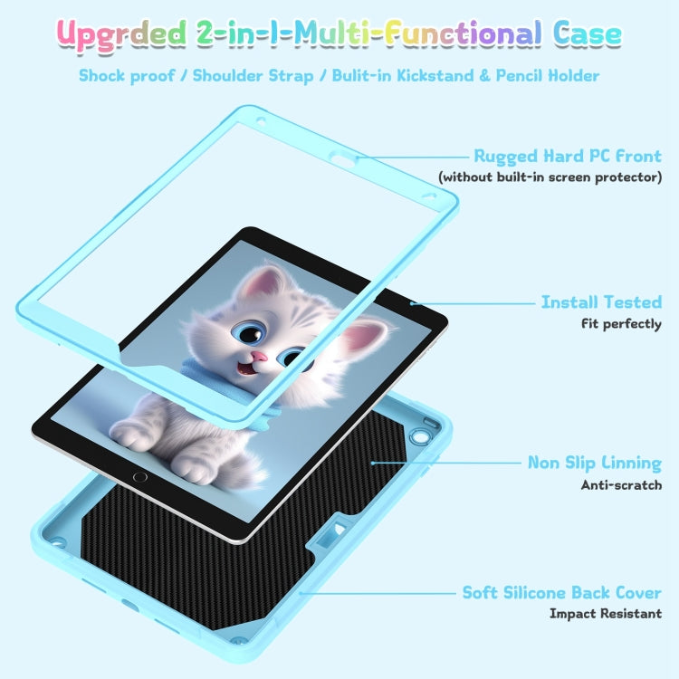 For iPad 10.2 2021 / 2020 / 2019 Cat Holder Silicone Hybrid PC Tablet Case with Strap(Sky Blue) - iPad 10.2 Cases by buy2fix | Online Shopping UK | buy2fix