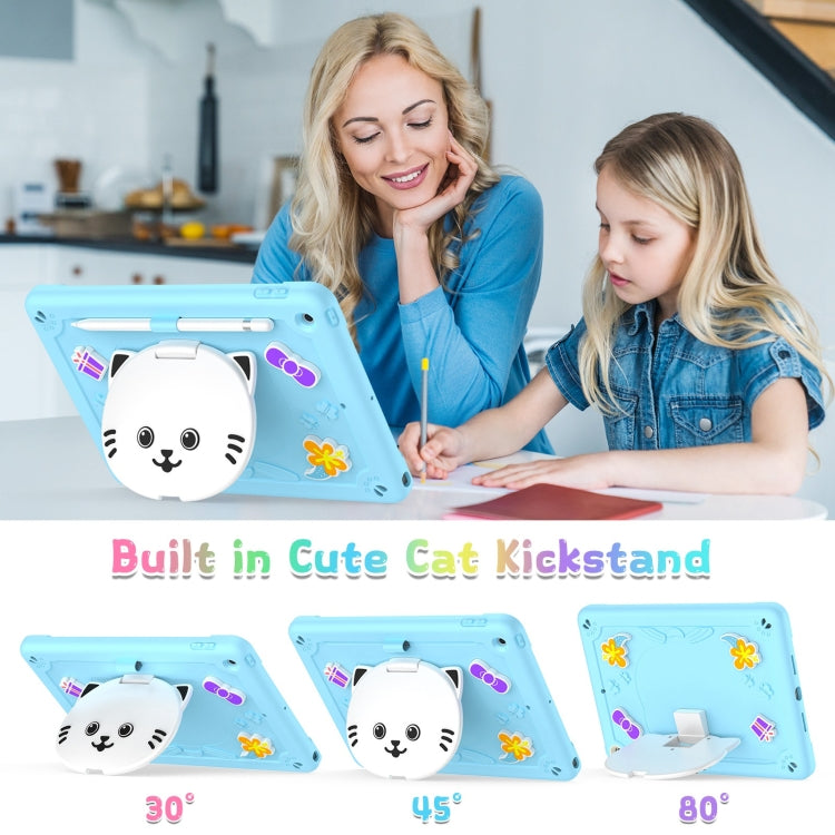 For iPad 10.2 2021 / 2020 / 2019 Cat Holder Silicone Hybrid PC Tablet Case with Strap(Sky Blue) - iPad 10.2 Cases by buy2fix | Online Shopping UK | buy2fix
