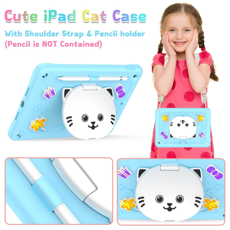 For iPad 10.2 2021 / 2020 / 2019 Cat Holder Silicone Hybrid PC Tablet Case with Strap(Sky Blue) - iPad 10.2 Cases by buy2fix | Online Shopping UK | buy2fix