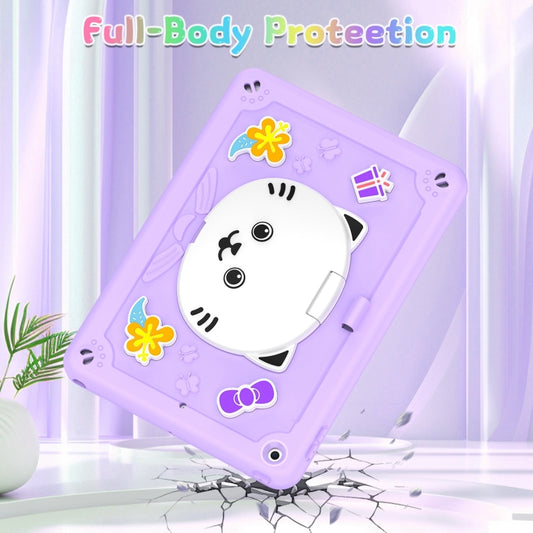 For iPad 10.2 2021 / 2020 / 2019 Cat Holder Silicone Hybrid PC Tablet Case with Strap(Purple) - iPad 10.2 Cases by buy2fix | Online Shopping UK | buy2fix
