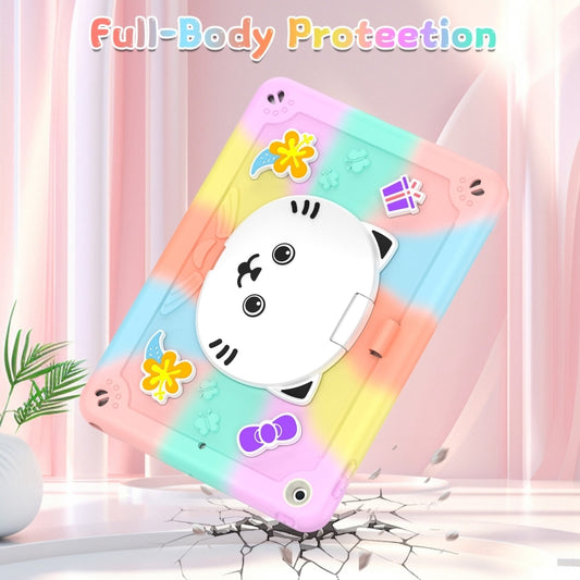 For iPad 10.2 2021 / 2020 / 2019 Cat Holder Silicone Hybrid PC Tablet Case with Strap(Colorful Rose Gold) - iPad 10.2 Cases by buy2fix | Online Shopping UK | buy2fix