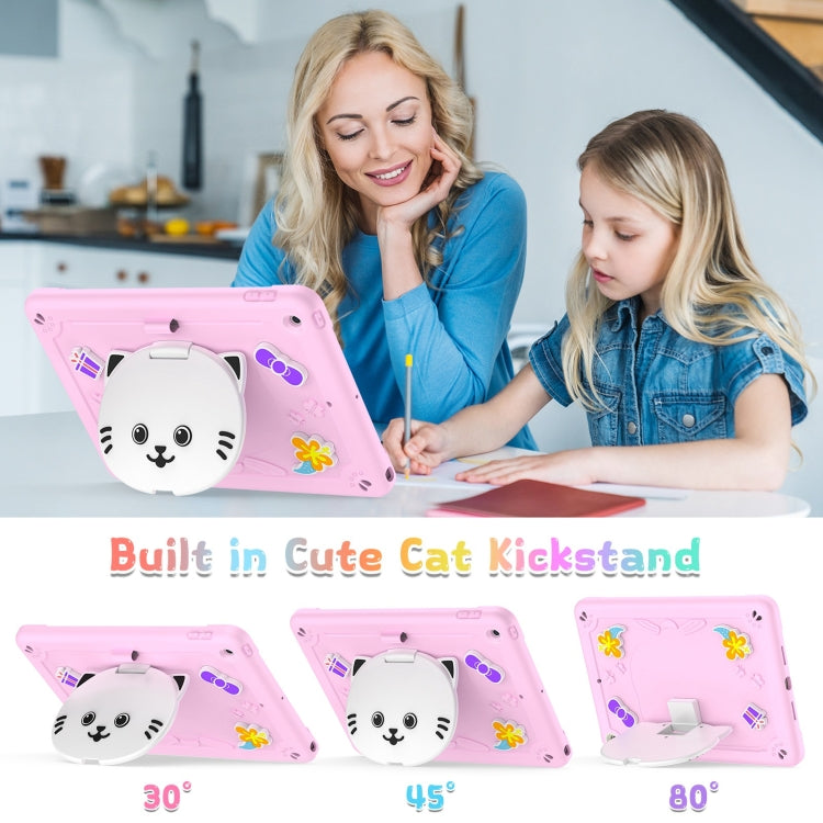 For iPad 10.2 2021 / 2020 / 2019 Cat Holder Silicone Hybrid PC Tablet Case with Strap(Cherry Blossom Pink) - iPad 10.2 Cases by buy2fix | Online Shopping UK | buy2fix