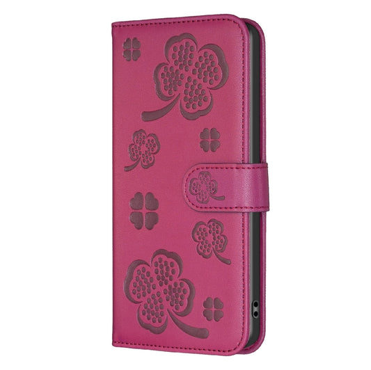 For Samsung Galaxy S25 Ultra 5G Four-leaf Embossed Leather Phone Case(Rose Red) by buy2fix