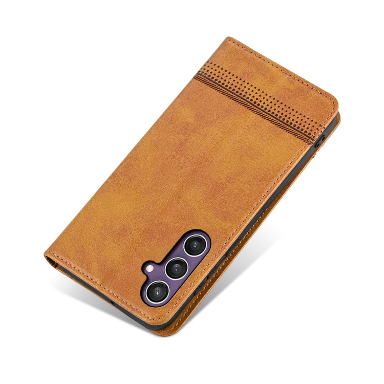 For Samsung Galaxy S24 FE 5G AZNS Magnetic Calf Texture Flip Leather Phone Case(Light Brown) by AZNS
