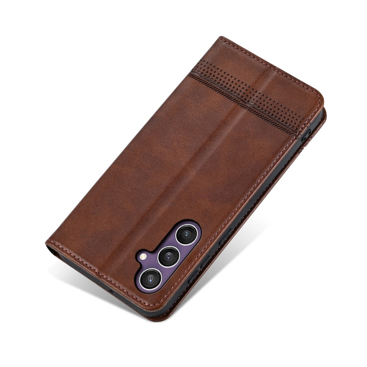 For Samsung Galaxy S24 FE 5G AZNS Magnetic Calf Texture Flip Leather Phone Case(Dark Brown) by AZNS