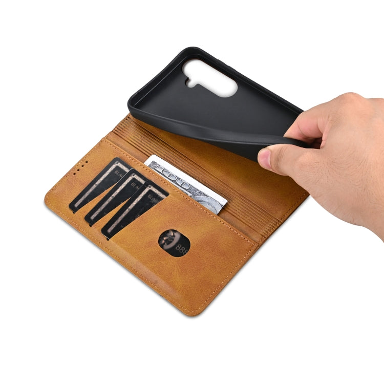 For Samsung Galaxy S25 5G AZNS Magnetic Calf Texture Flip Leather Phone Case(Light Brown) by AZNS