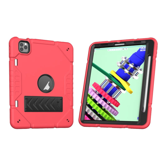 For iPad Pro 11 2022 / 2021 / 2020 Armor Holder Silicone Hybrid PC Tablet Case(Red Black) by buy2fix