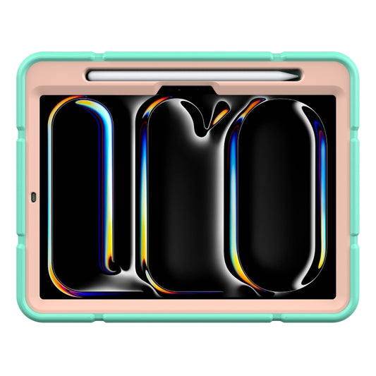 For iPad Pro 11 2025 / 2024 Armor Holder Silicone Hybrid PC Tablet Case(Mint Green Gold) by buy2fix