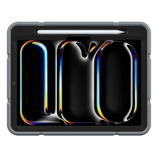 For iPad Pro 11 2025 / 2024 Armor Holder Silicone Hybrid PC Tablet Case(Grey Black) by buy2fix