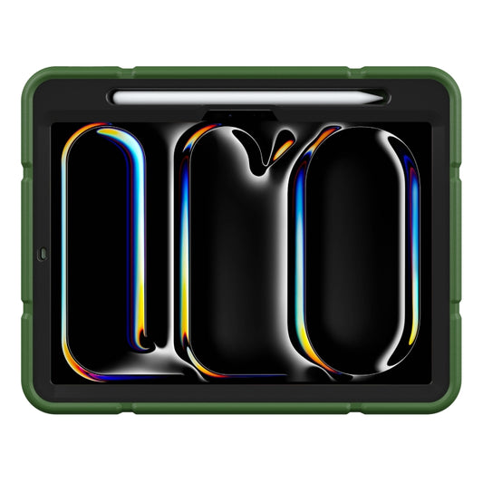 For iPad Pro 11 2025 / 2024 Armor Holder Silicone Hybrid PC Tablet Case(Army Green Black) by buy2fix