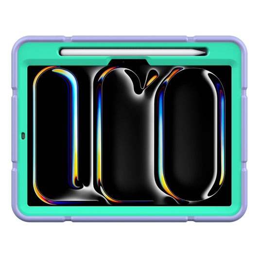 For iPad Pro 11 2025 / 2024 Armor Holder Silicone Hybrid PC Tablet Case(Purple Mint Green) by buy2fix