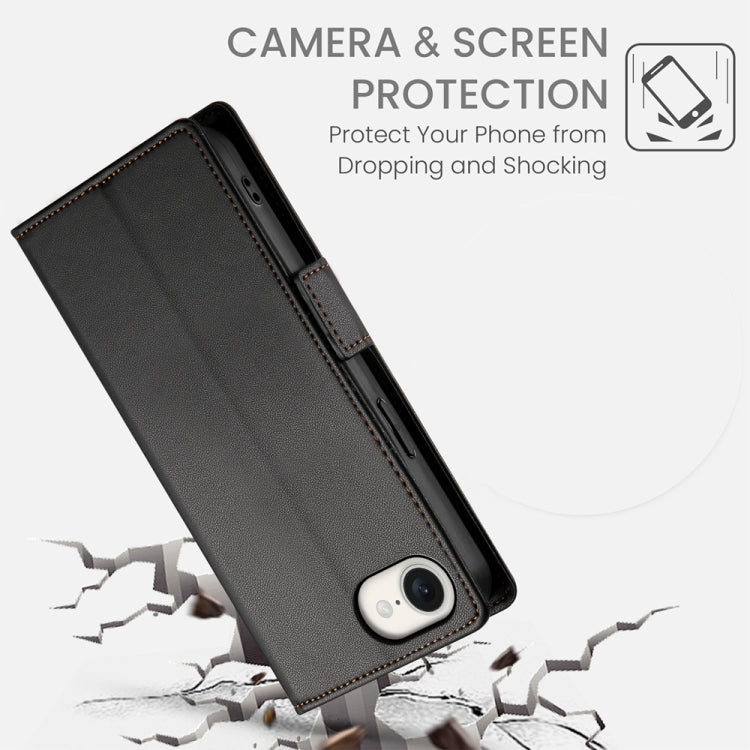 For iPhone 16e Side Buckle Magnetic Frosted Leather Phone Case(Black) by buy2fix