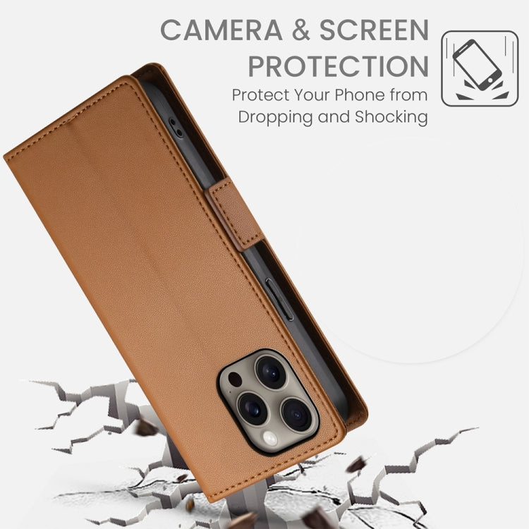 For iPhone 16 Pro Max Side Buckle Magnetic Frosted Leather Phone Case(Brown) by buy2fix