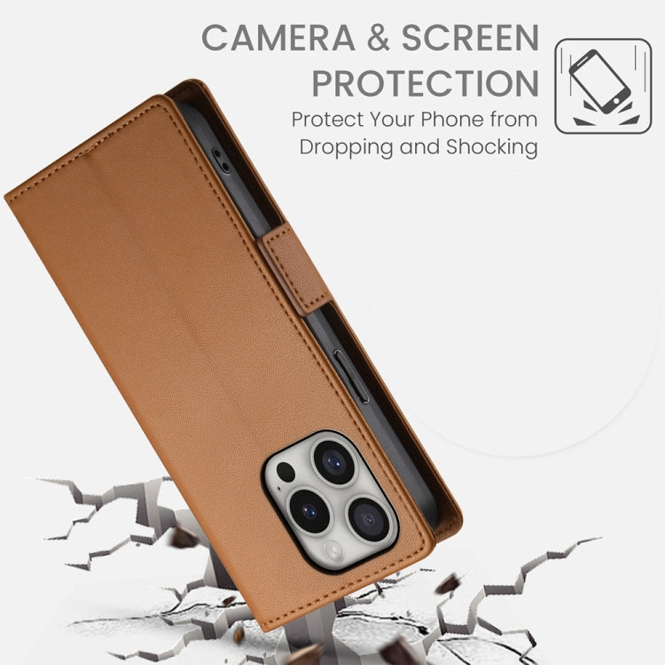 For iPhone 16 Pro Side Buckle Magnetic Frosted Leather Phone Case(Brown) by buy2fix