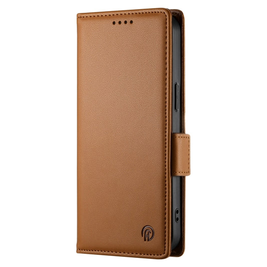 For iPhone 16 Plus Side Buckle Magnetic Frosted Leather Phone Case(Brown) by buy2fix