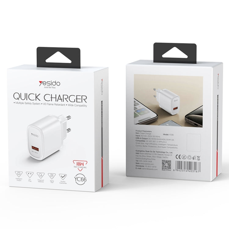 Yesido YC66 PD 18W USB Fast Charger, Specification:EU Plug(White) - USB Charger by Yesido | Online Shopping UK | buy2fix