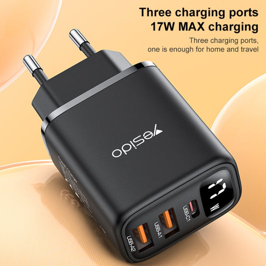 Yesido YC67 17W USB / Type-C + Dual USB Digital Display Charger, Specification:EU Plug(Black) - USB Charger by Yesido | Online Shopping UK | buy2fix
