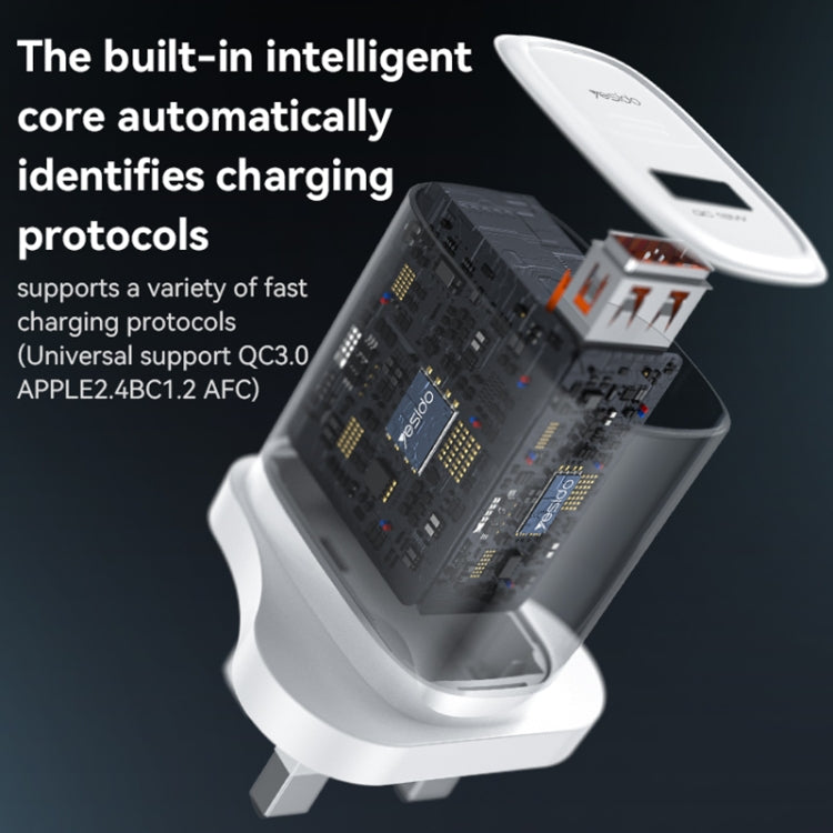 Yesido YC85C 18W USB Fast Charger with USB to USB-C / Type-C Cable, Specification:UK Plug(White) - USB Charger by Yesido | Online Shopping UK | buy2fix