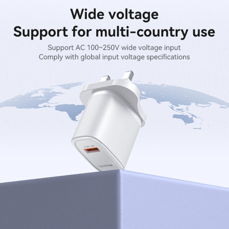 Yesido YC85C 18W USB Fast Charger with USB to USB-C / Type-C Cable, Specification:UK Plug(White) - USB Charger by Yesido | Online Shopping UK | buy2fix