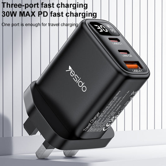 Yesido YC88 30W USB + Dual USB-C / Type-C Digital Display Charger, Specification:UK Plug(Black) - USB Charger by Yesido | Online Shopping UK | buy2fix