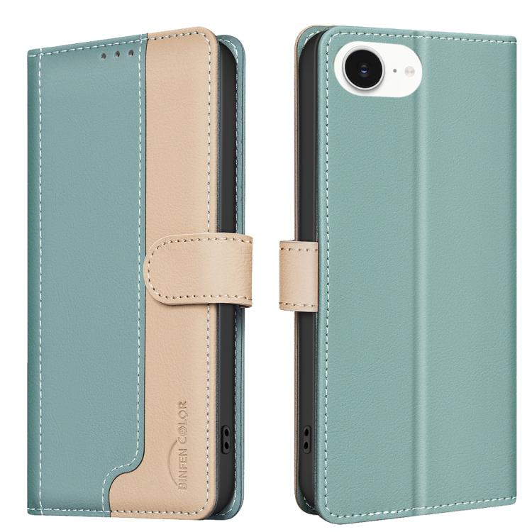 For iPhone 16e Color Matching RFID Anti-theft Leather Phone Case(Green) - iPhone 16e Cases by buy2fix | Online Shopping UK | buy2fix