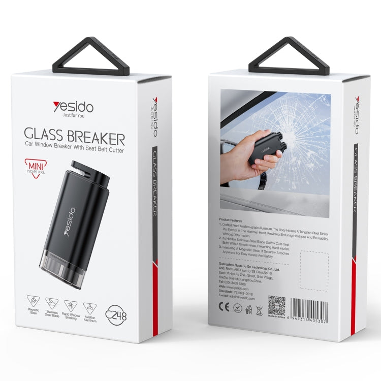 Yesido C248 Multifunctional Seat Belt Cutting Emergency Vehicle Safety Hammer(Black) by Yesido