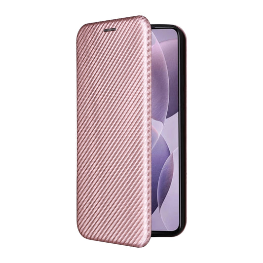 For Redmi K70 Carbon Fiber Texture Flip Leather Phone Case(Pink) by buy2fix