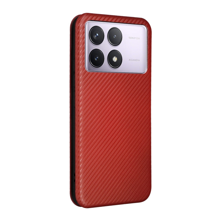For Redmi K70 Carbon Fiber Texture Flip Leather Phone Case(Brown) - Xiaomi Cases by buy2fix | Online Shopping UK | buy2fix